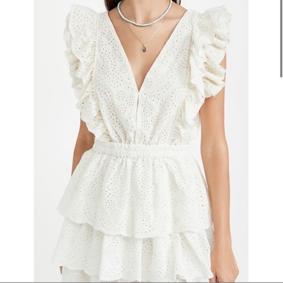 Love the Label Tiered Eyelet Mini Dress Size L ecrue Cotton - Picture 3 of 4